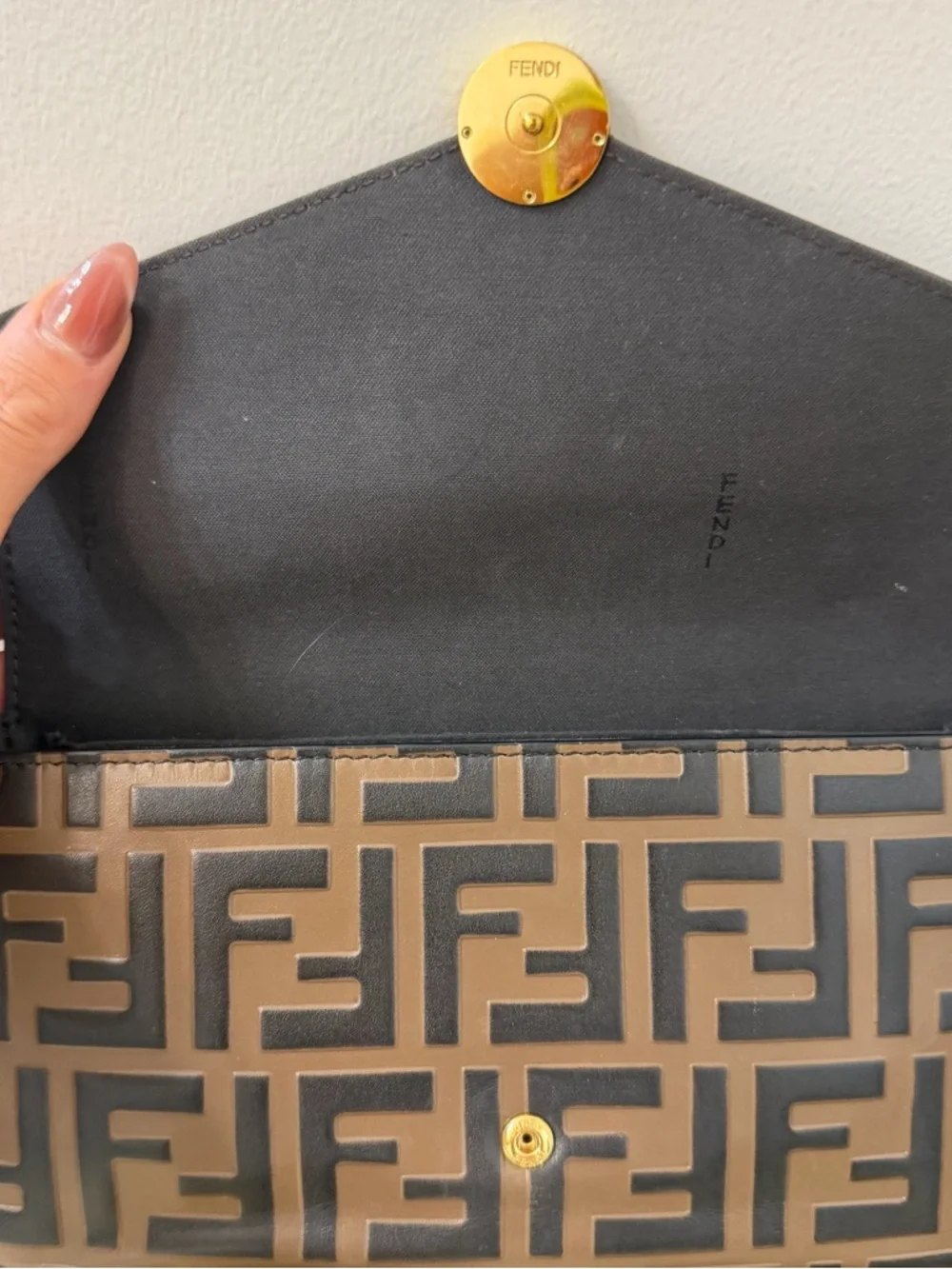 Fendi FF Zucca Wallet on Chain Brown Bicolor Gold Chain WOC 8BS032 - Picture 5 of 14
